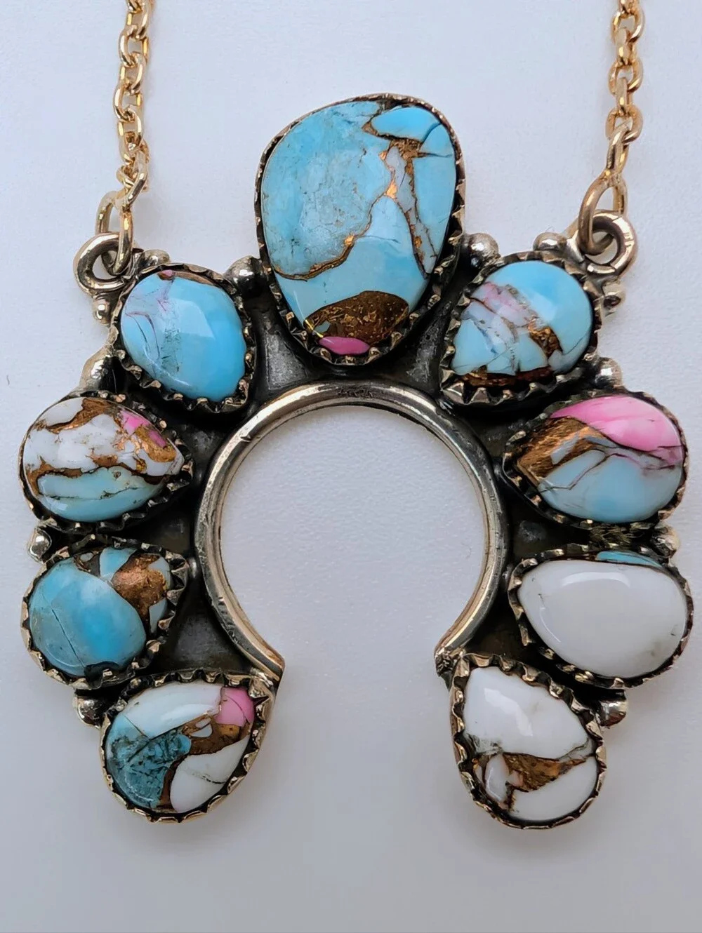 Cotton Candy Turquoise S925 Sterling Silver Gemstone Naja Necklace